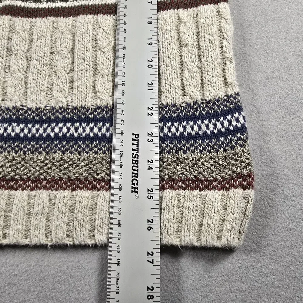Liberty Mens L Beige Sweater Vintage Fair Isle Crewneck Cable Knit USA Made